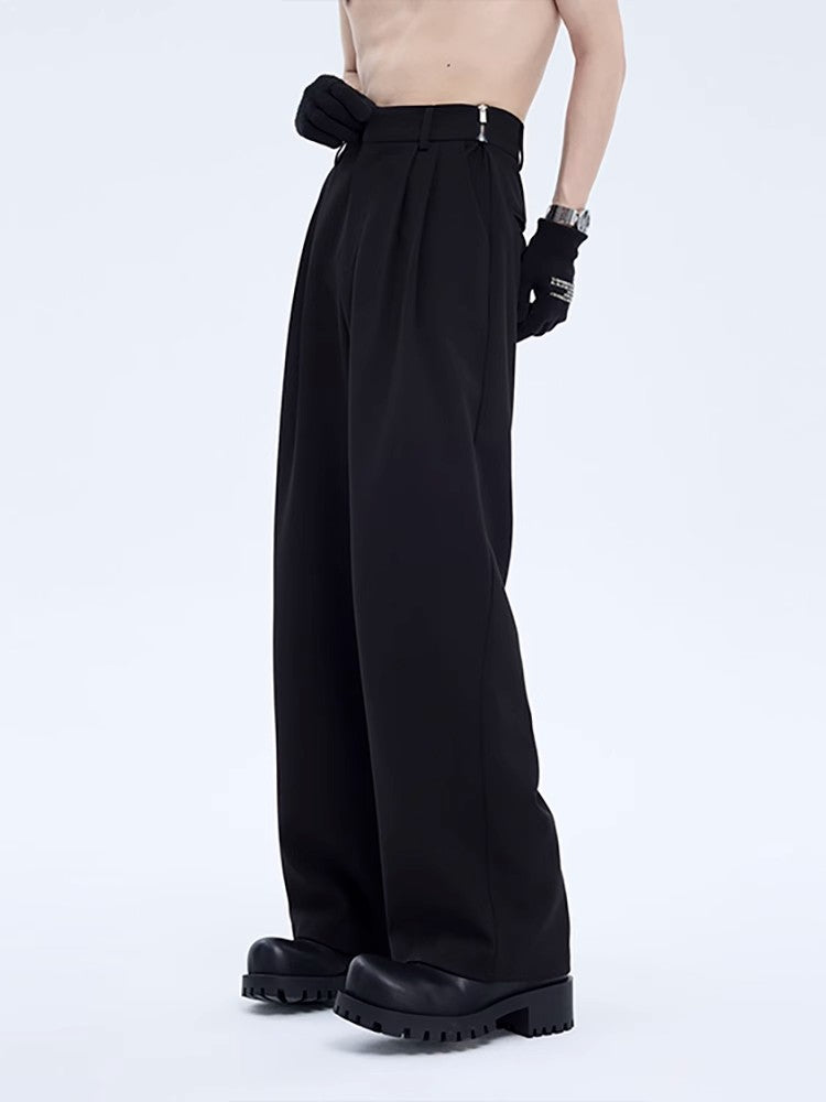 High-Waisted Wide Leg Trousers with Side Zip Detail