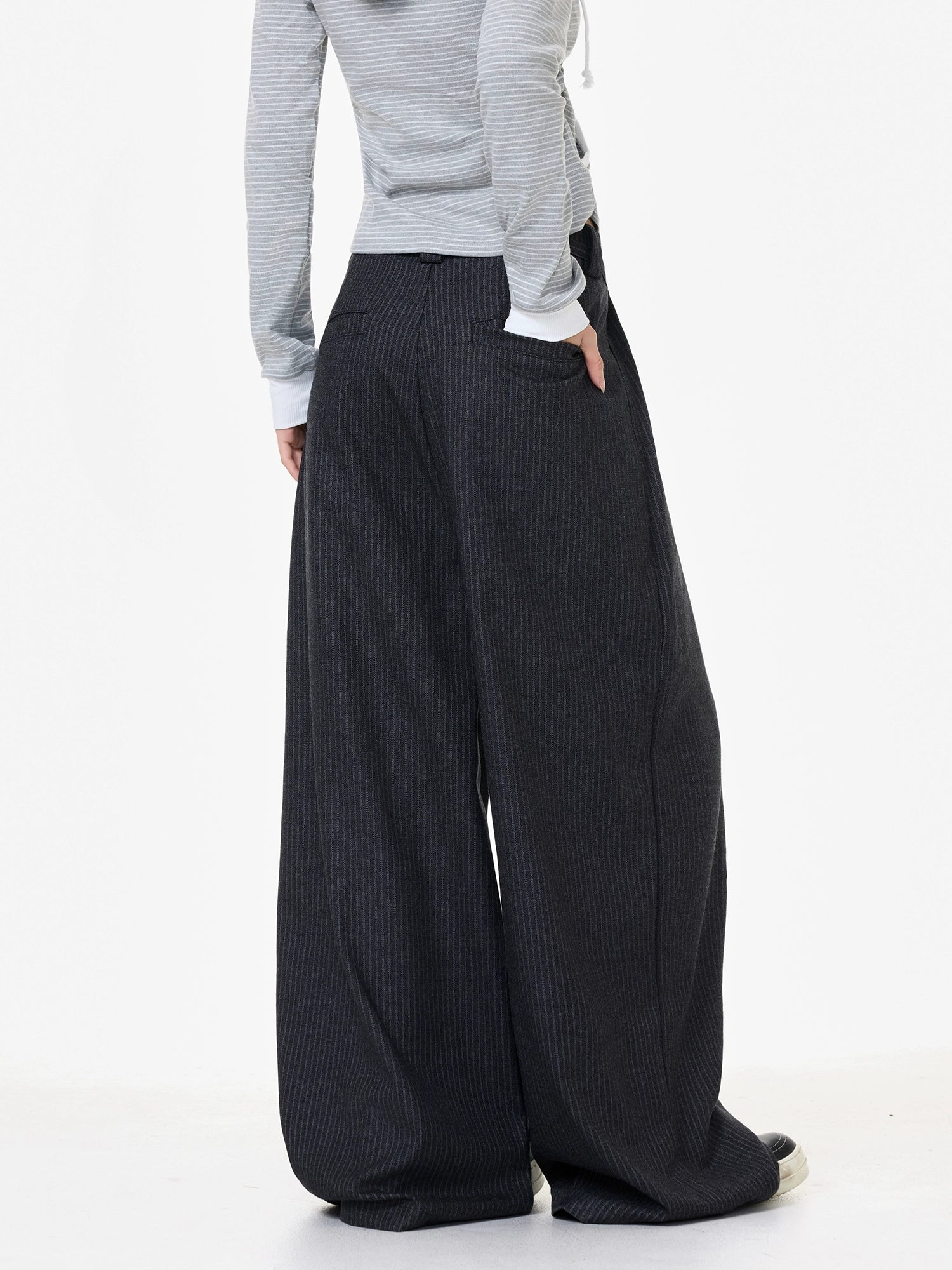 Midnight Pinstripe Wide-Leg Trousers