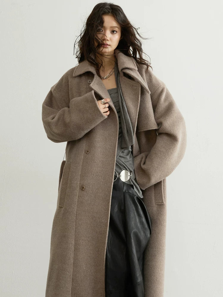 Mink Wrap Belted Wool Coat
