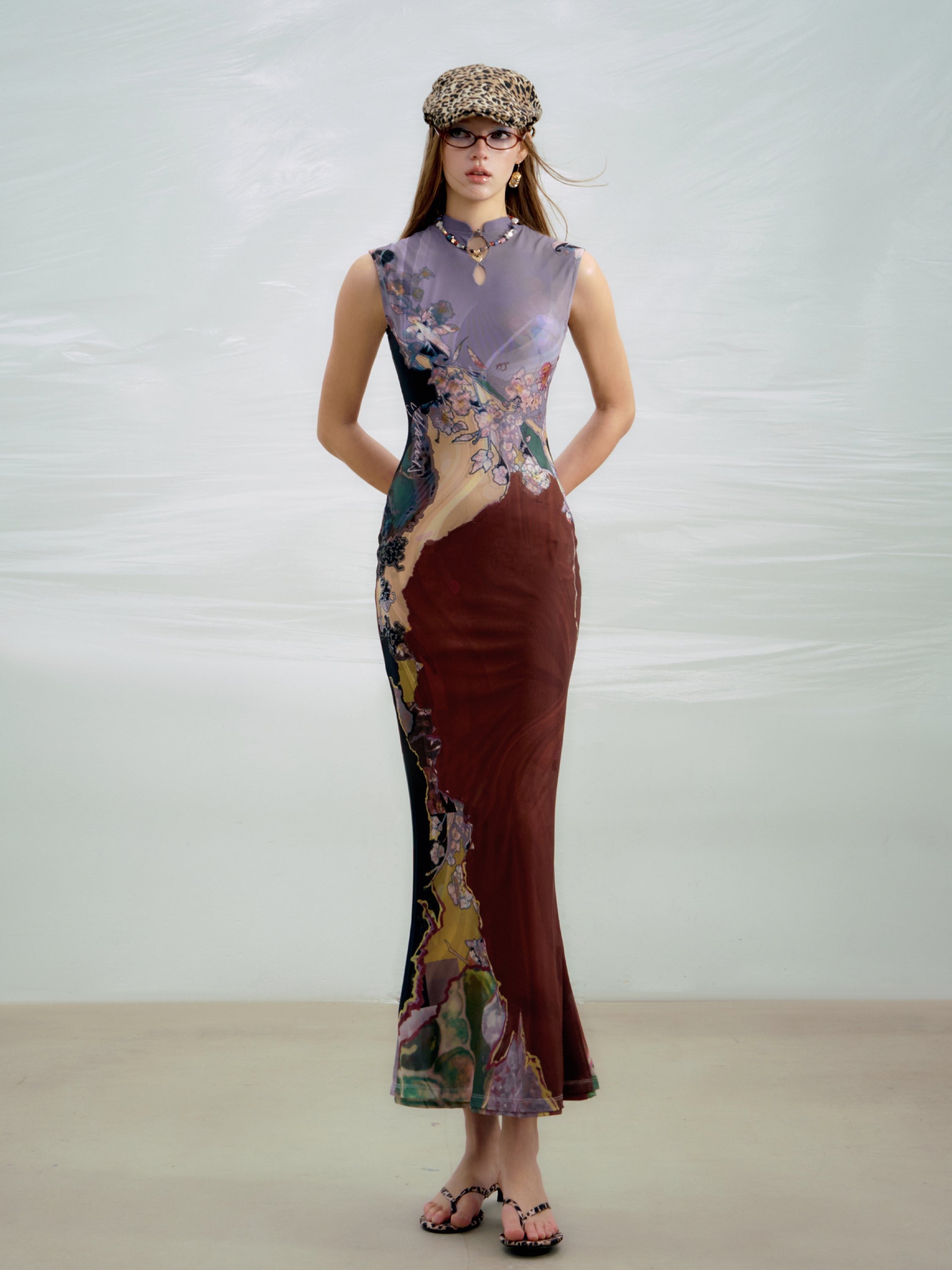 Reversible Floral Cheongsam Mermaid Dress