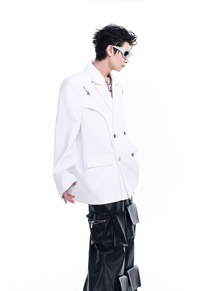 Double-Breasted Blazer with Cross Pins