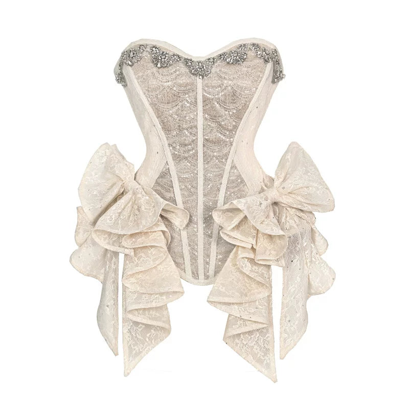Ivory Beaded Bow Corset Top