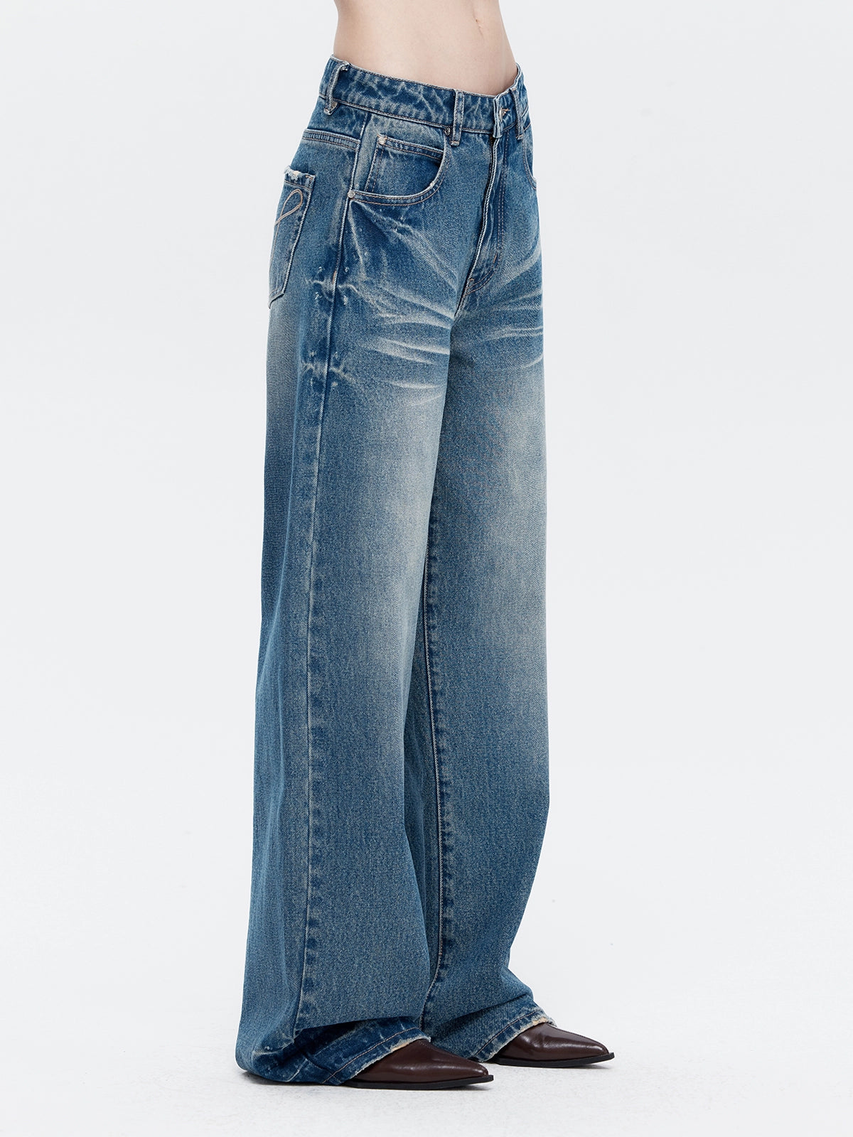 Blue Vintage Wash Wide-Leg Jeans