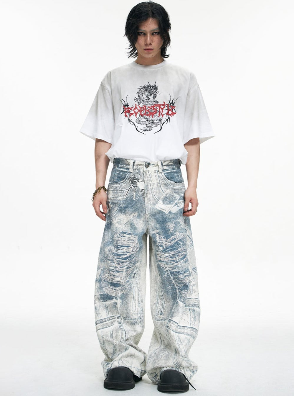 Acid Wash Wide-Leg Baggy Jeans