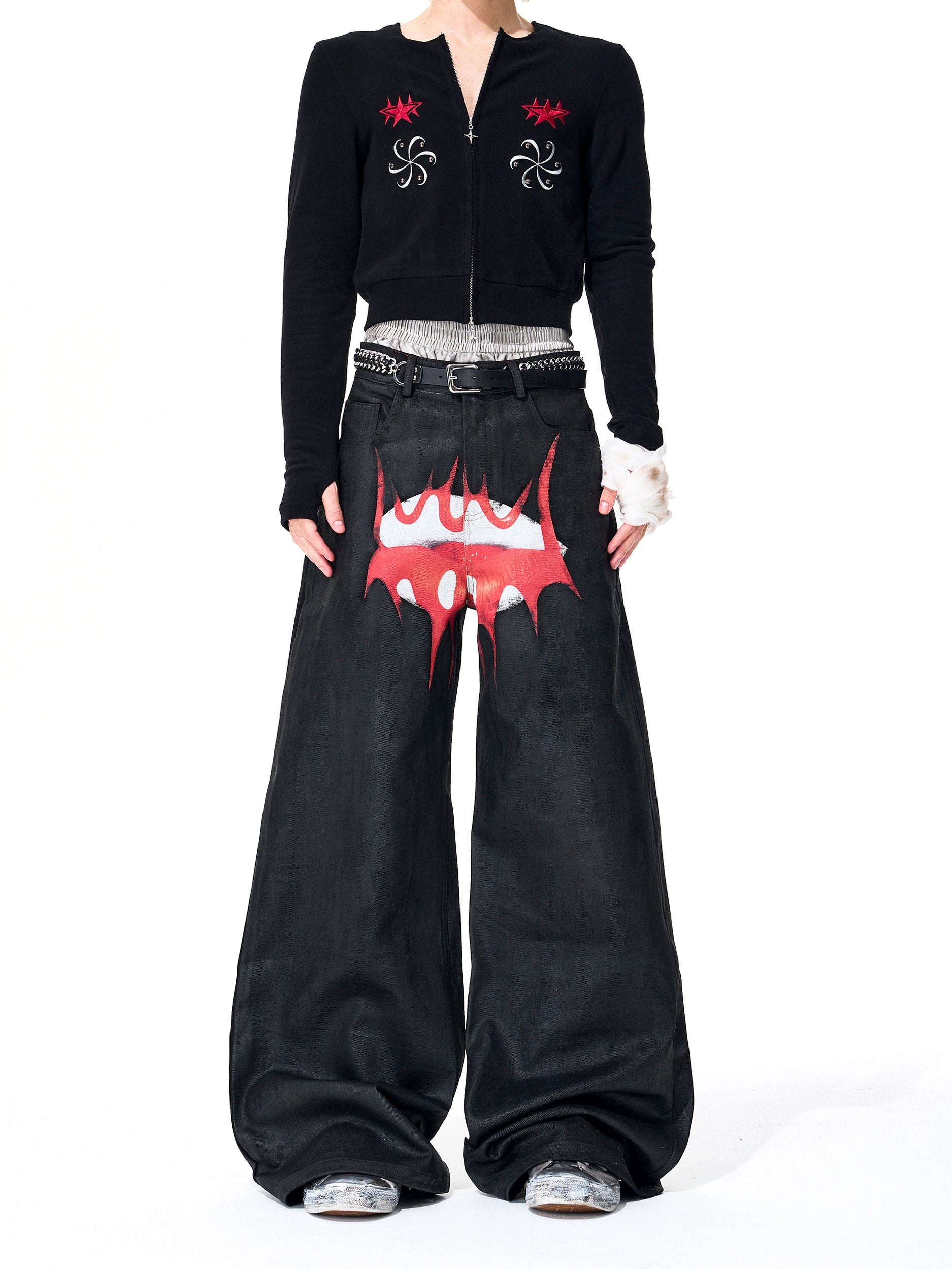 Wide Leg Black Graphic Pants