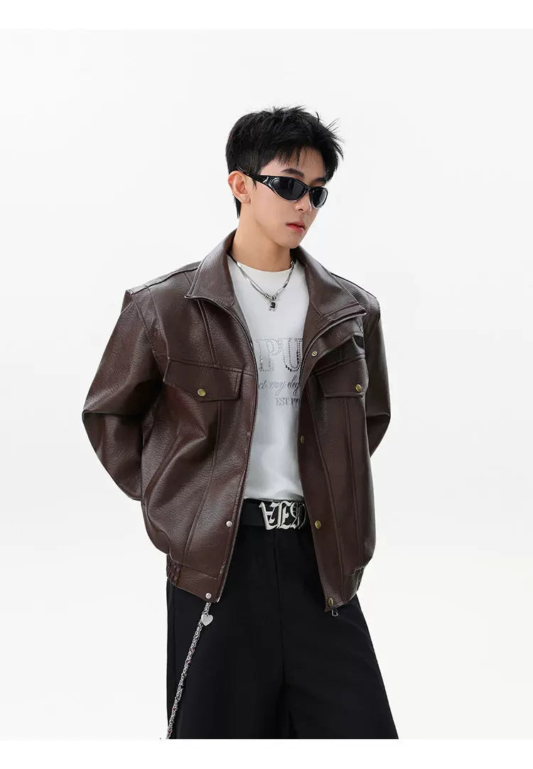 Alloy Stand‑Collar Leather Jacket