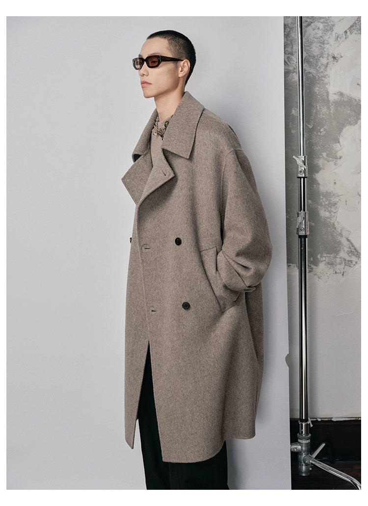 Double-Breasted Small Lapel Double-Faced Wool Coat