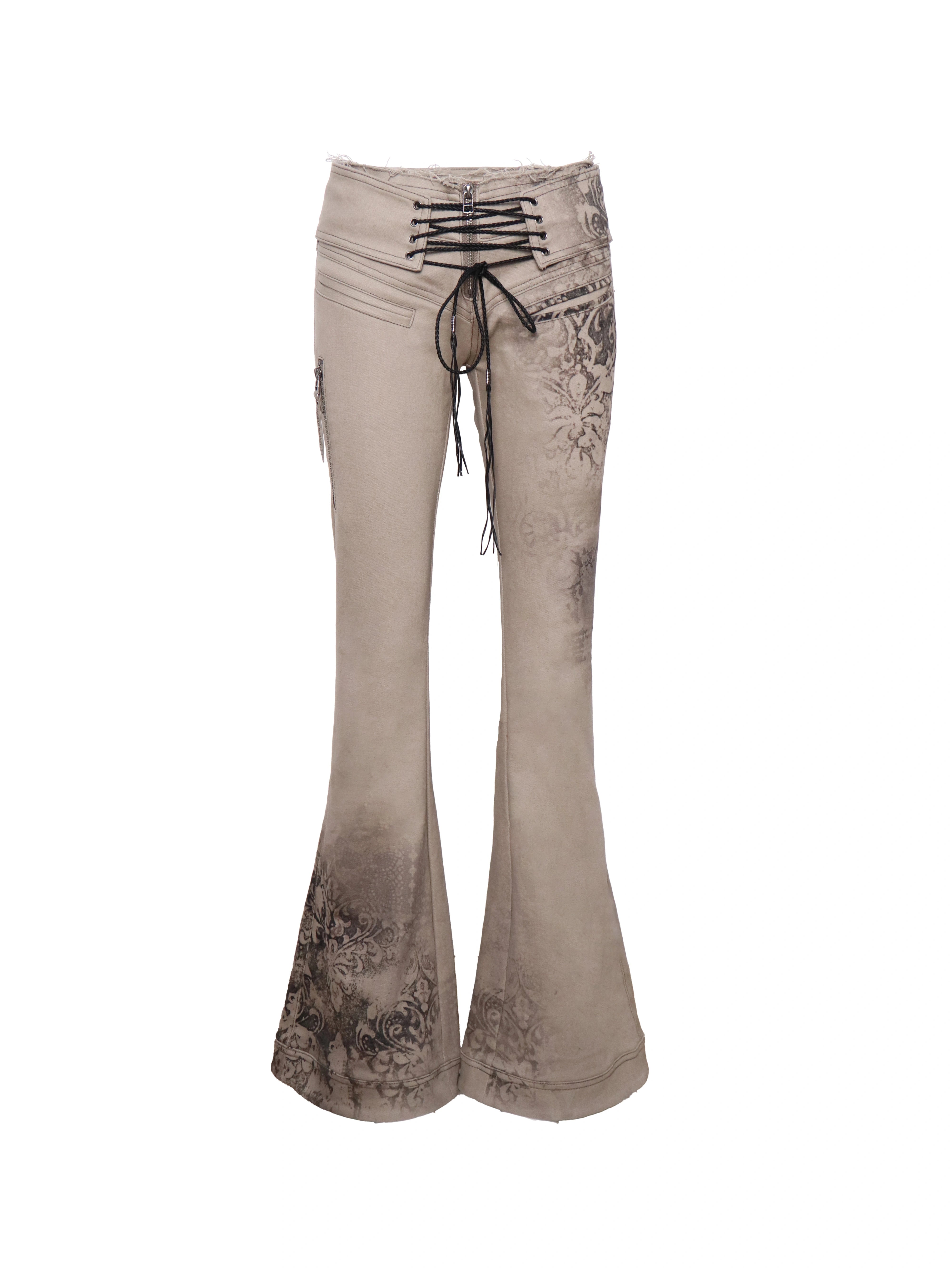 Desert Baroque Lace‑Up Flare Pants