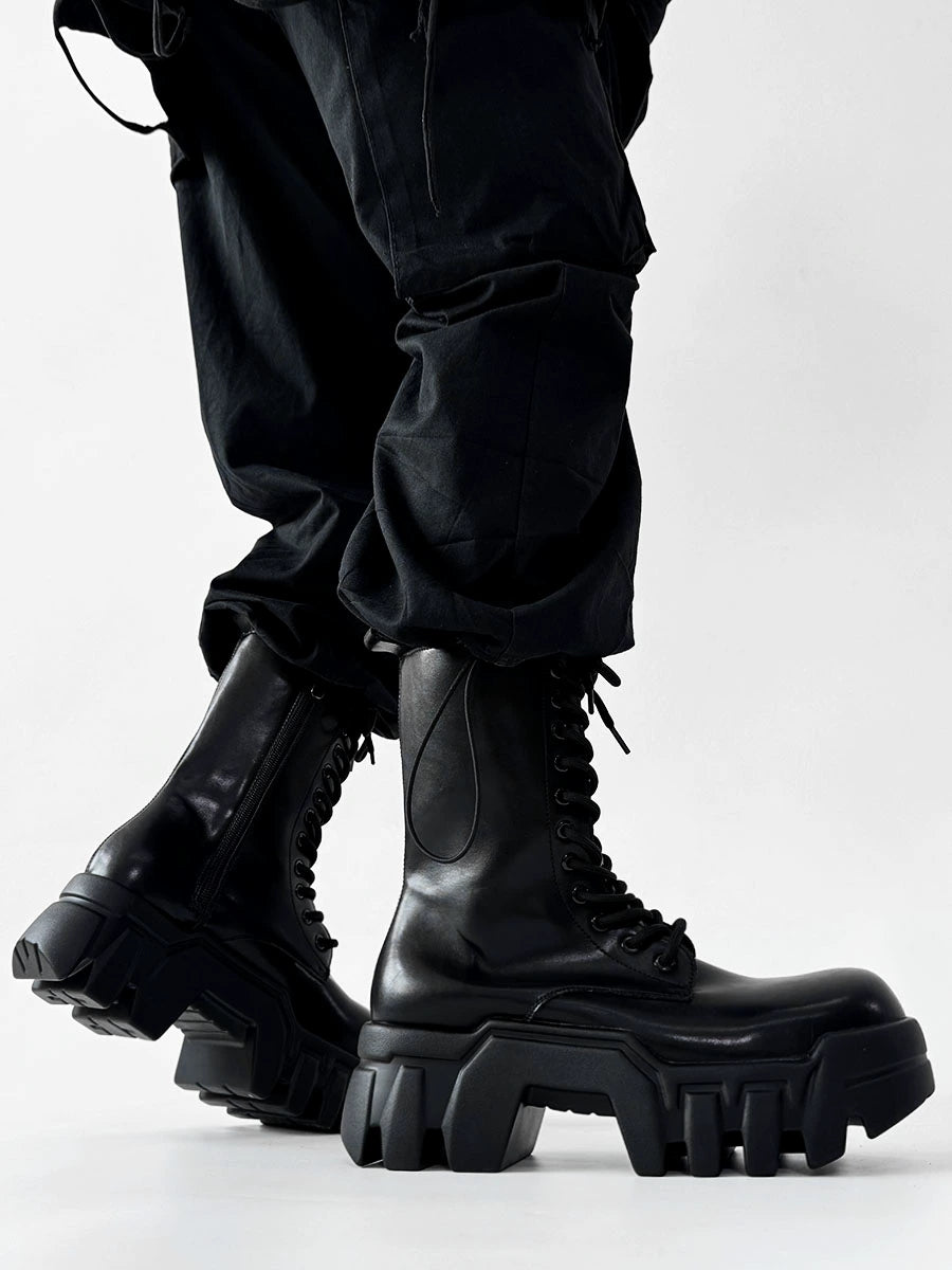 Futuristic Black Zip Platform Combat Boots