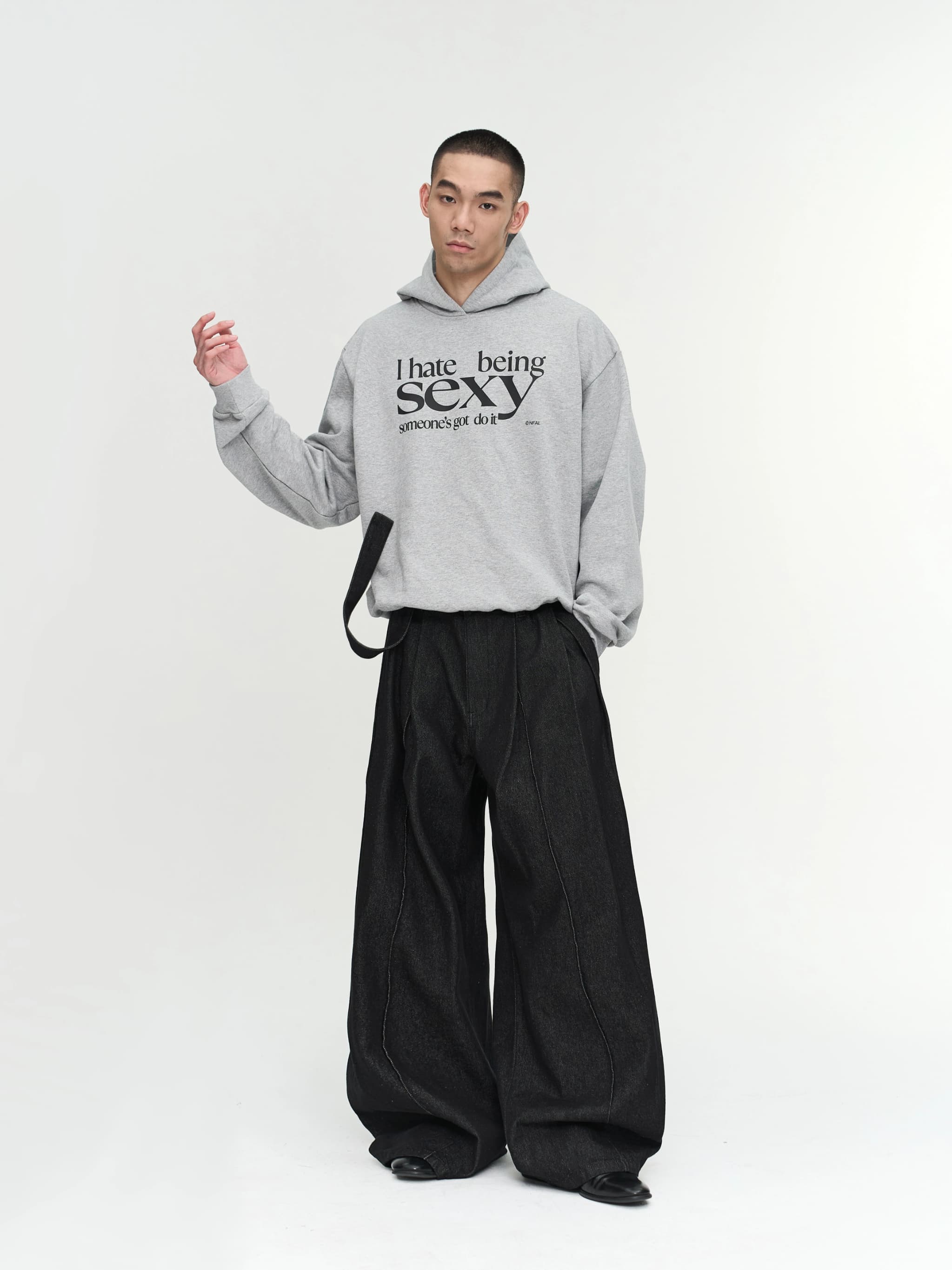Layered-Design Wide-Leg Denim Jeans
