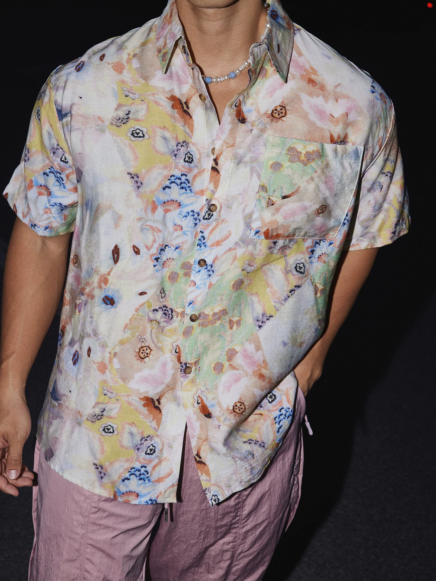 Pastel Bloom Watercolor Camp Shirt