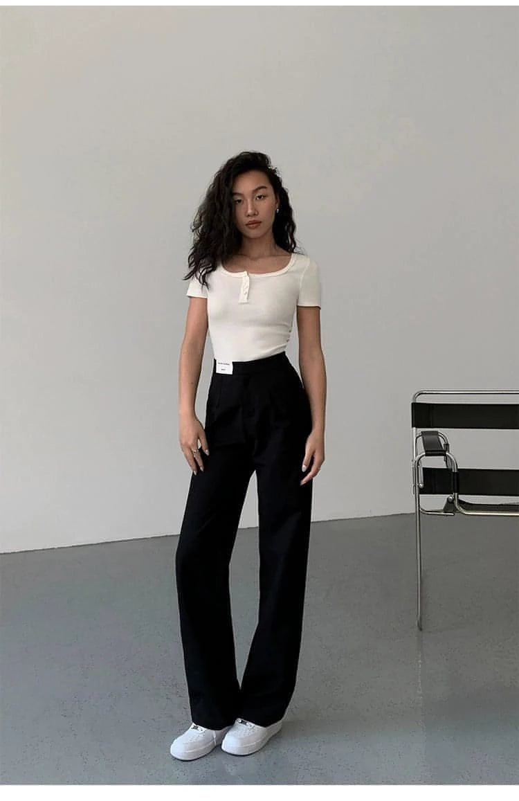 High-Waist Loose Wide-Leg Suit Trousers - chiclara