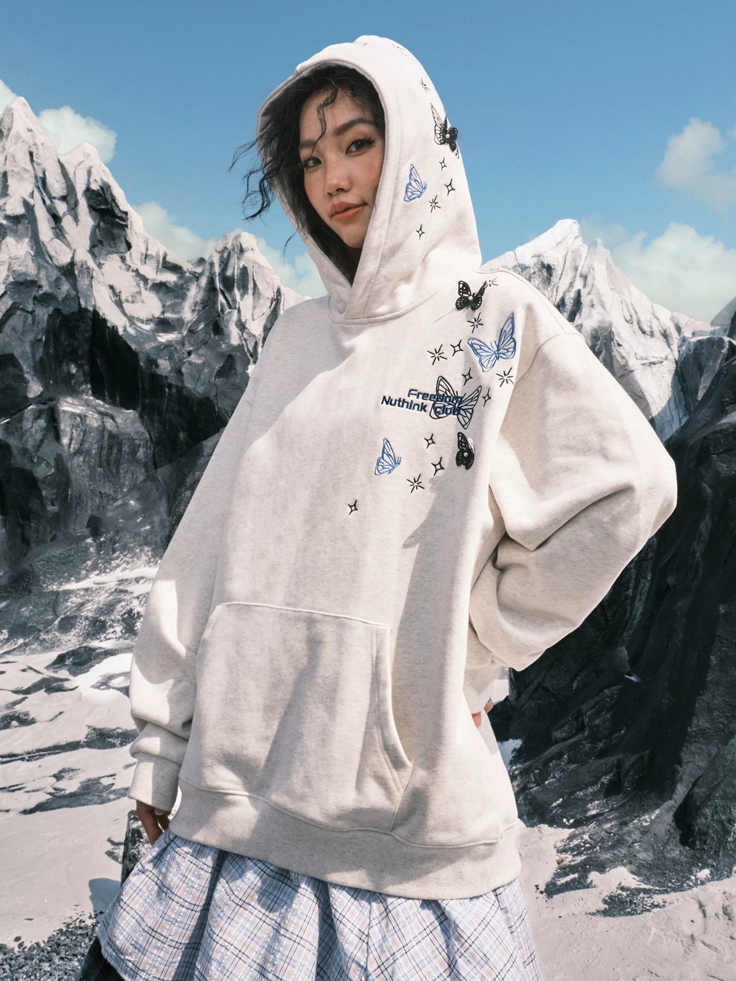 Butterfly Embroidered Oversized Pullover Hoodie