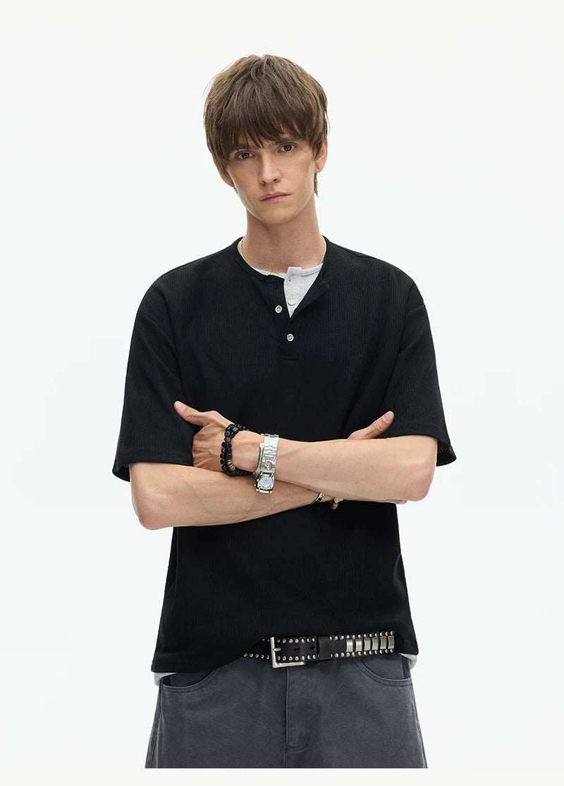 Midnight Core Waffle Henley Tee