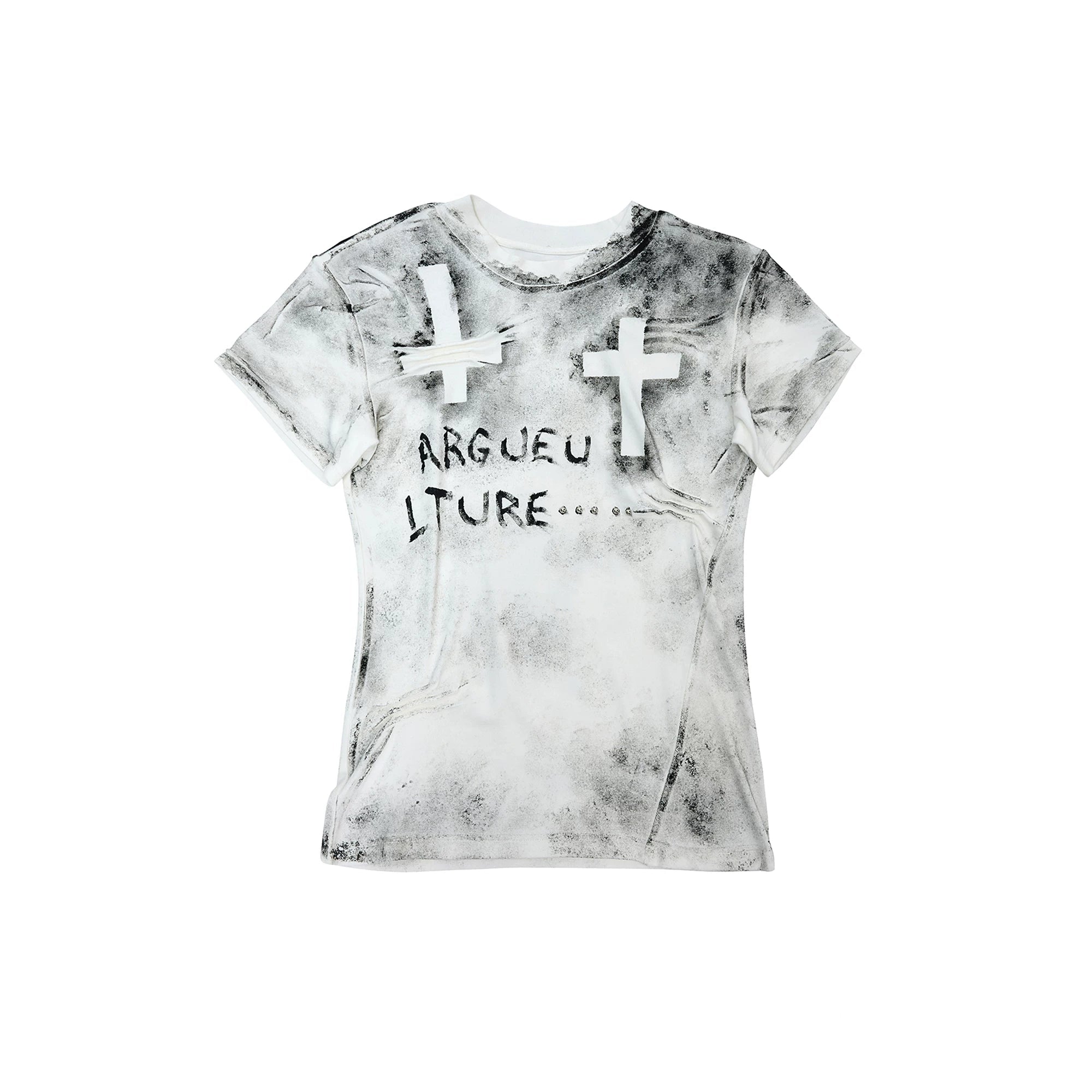 Distressed Cross Appliqué Graphic T-Shirt