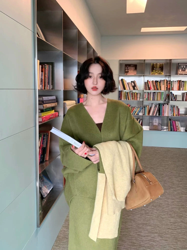 Oversized Wool Coat and Skirt Setup