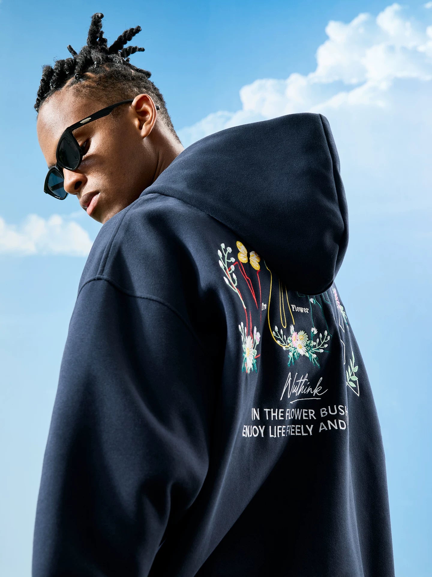 Floral Graphic Embroidered Zip-Up Hoodie