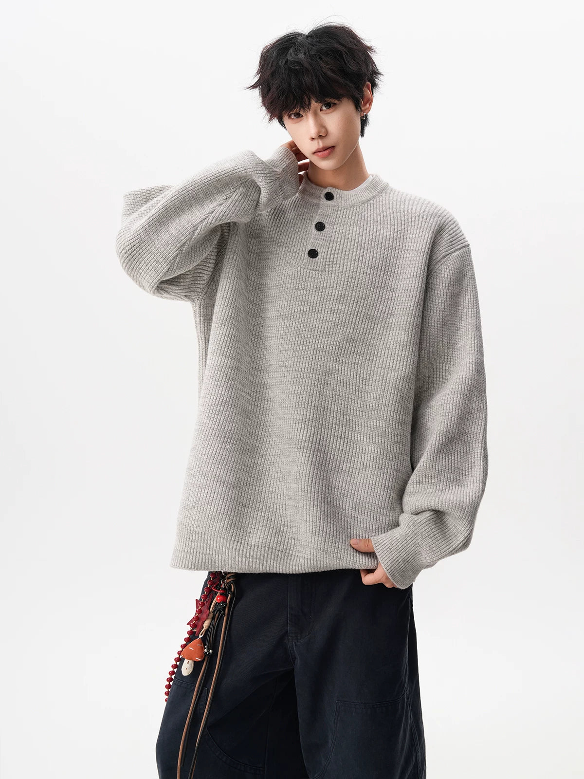 Waffle Henley Knit Sweater