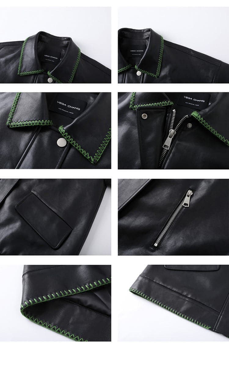 Autumn Black Leather Jacket , Loose Slimming Biker Style Pu Jacket - chiclara