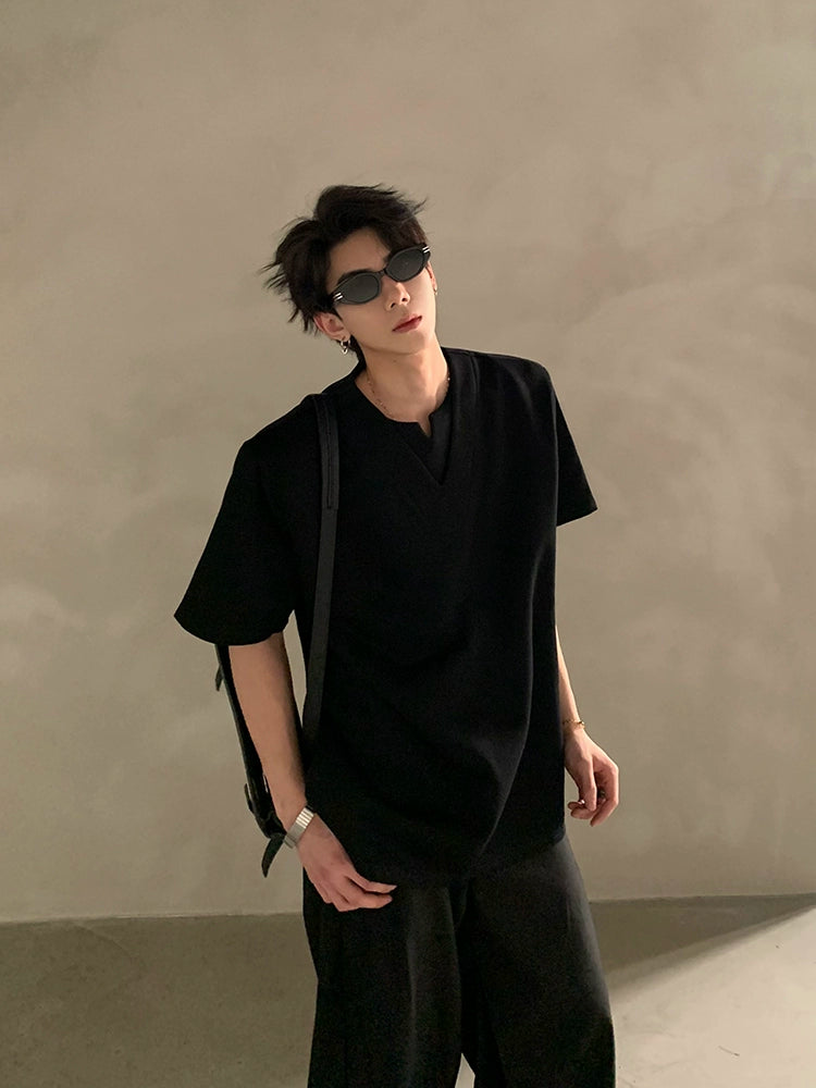 Minimalist Short Sleeve Shirt with Deep V Notched Neckline