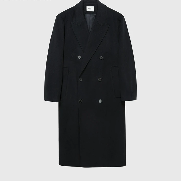 Wide-Shoulder Structured Single-Faced Wool Coat