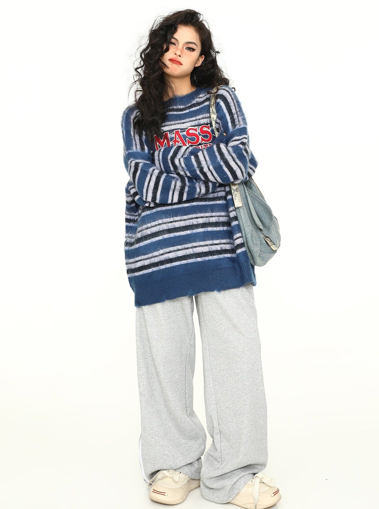 MASS SERENDIPITY Oversized Striped Knit Sweater