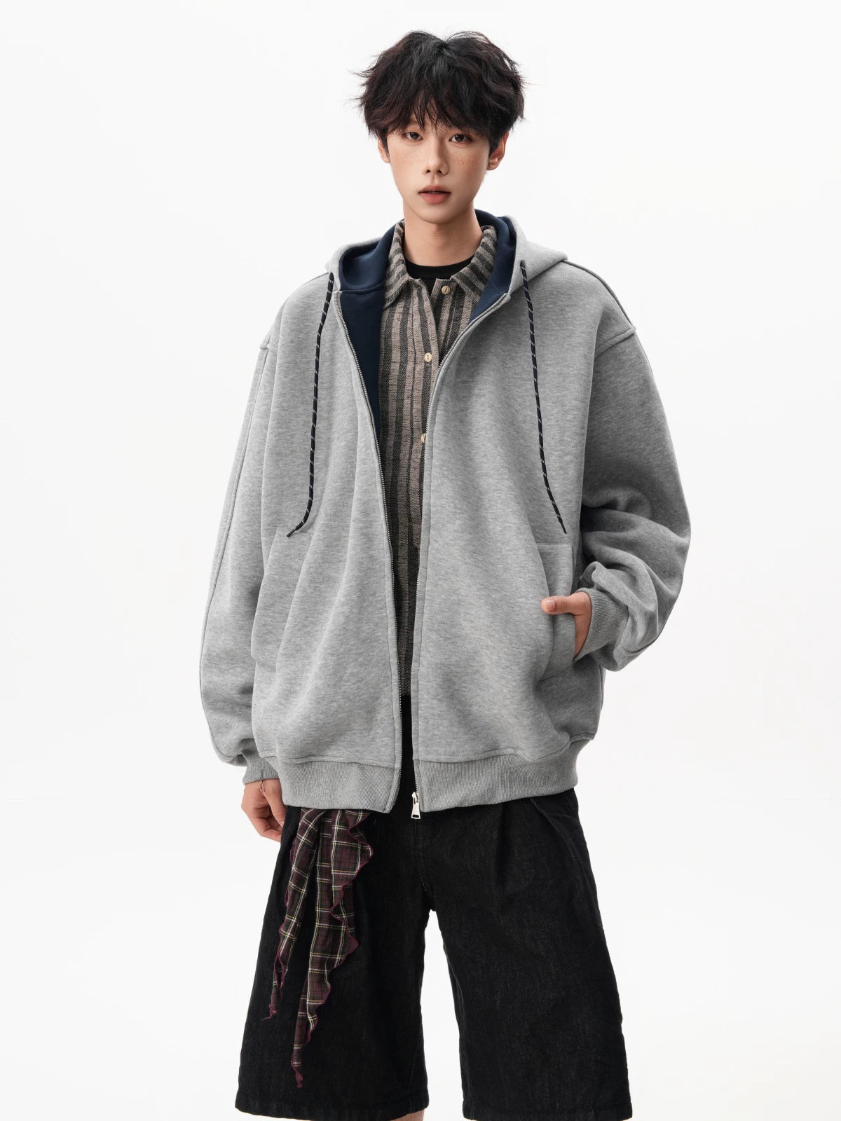 Echo Cord Contrast Zip Hoodie