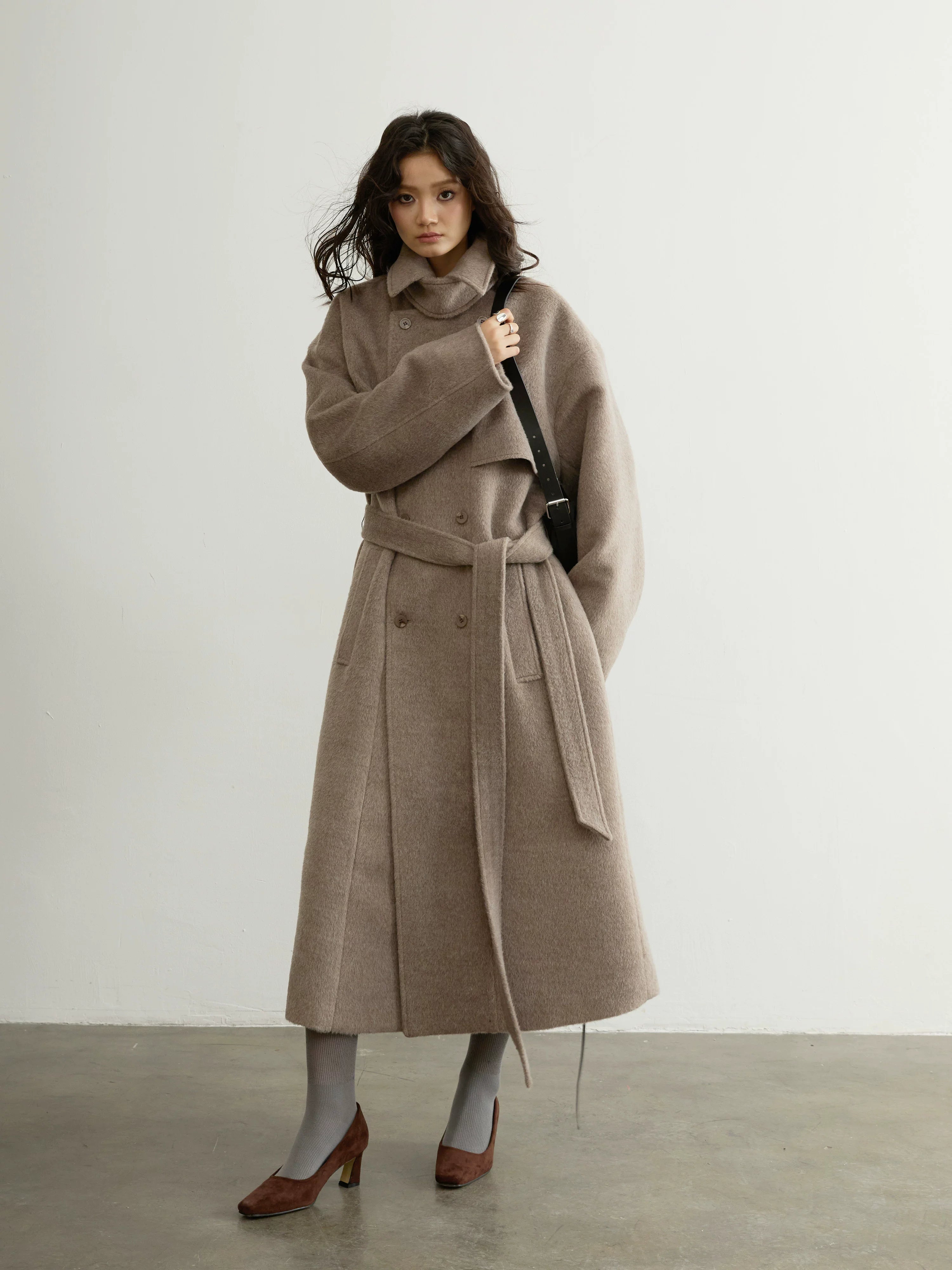 Mink Wrap Belted Wool Coat