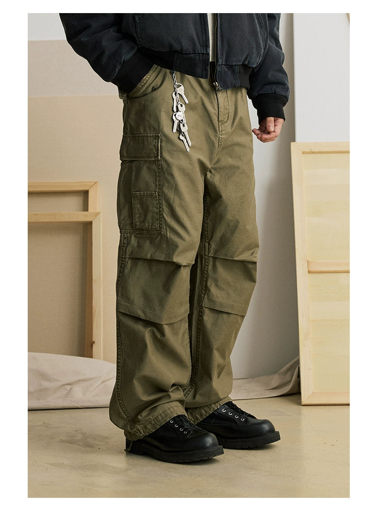 Straight-Leg Multi-Pocket Loose Casual Pants