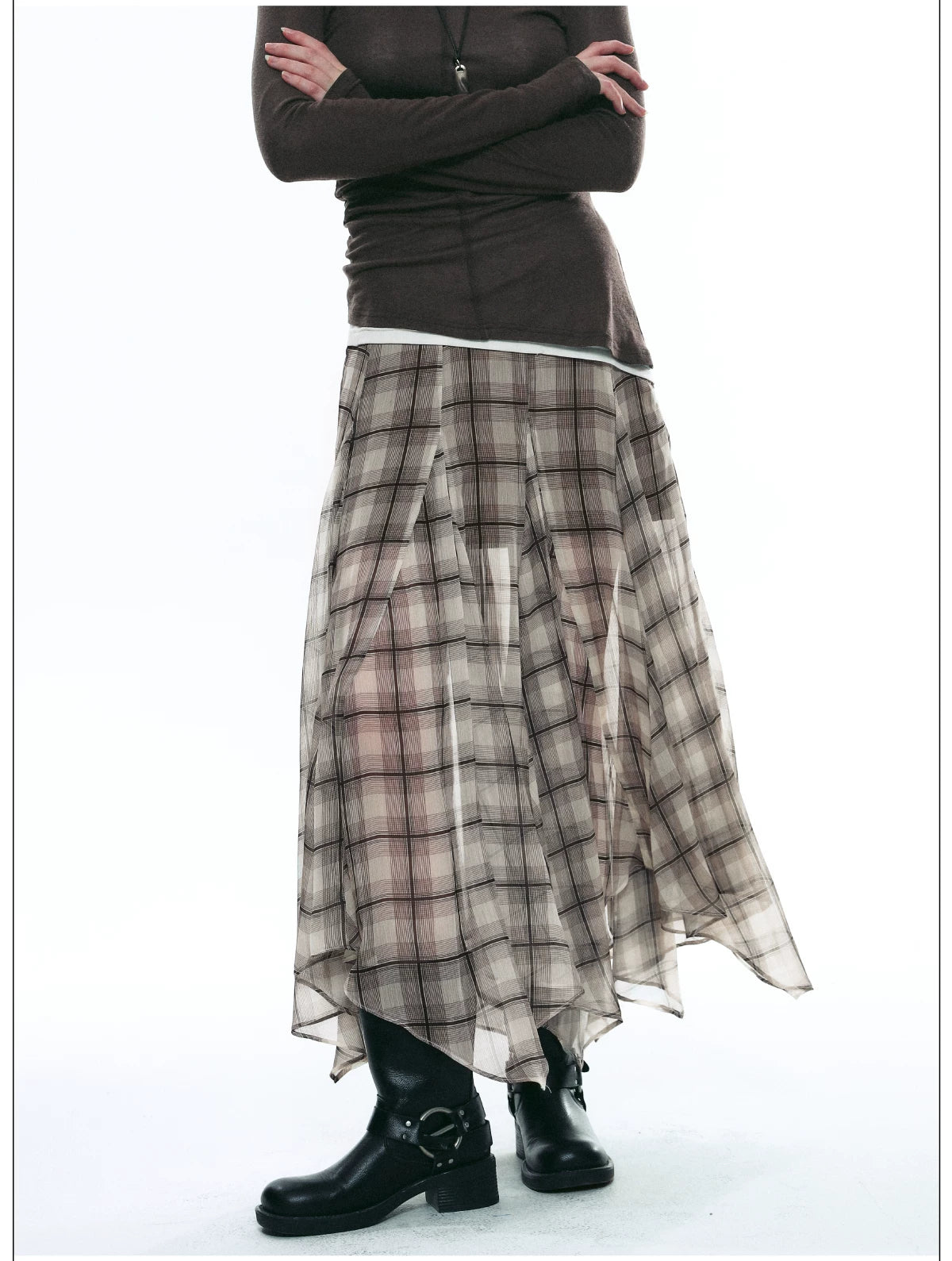Handkerchief Hem Plaid Chiffon Skirt