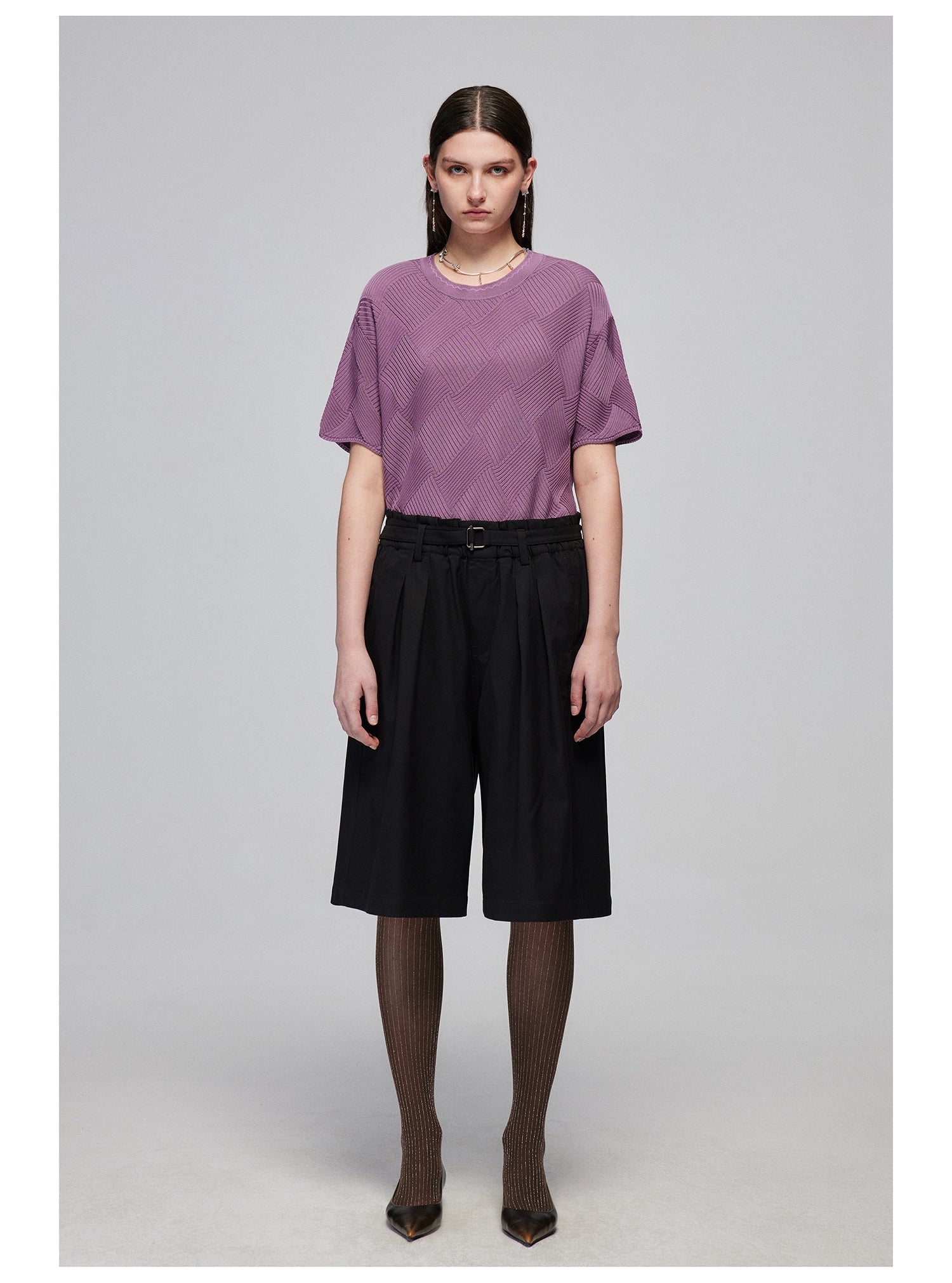 Pleated Bermuda Shorts with Belt