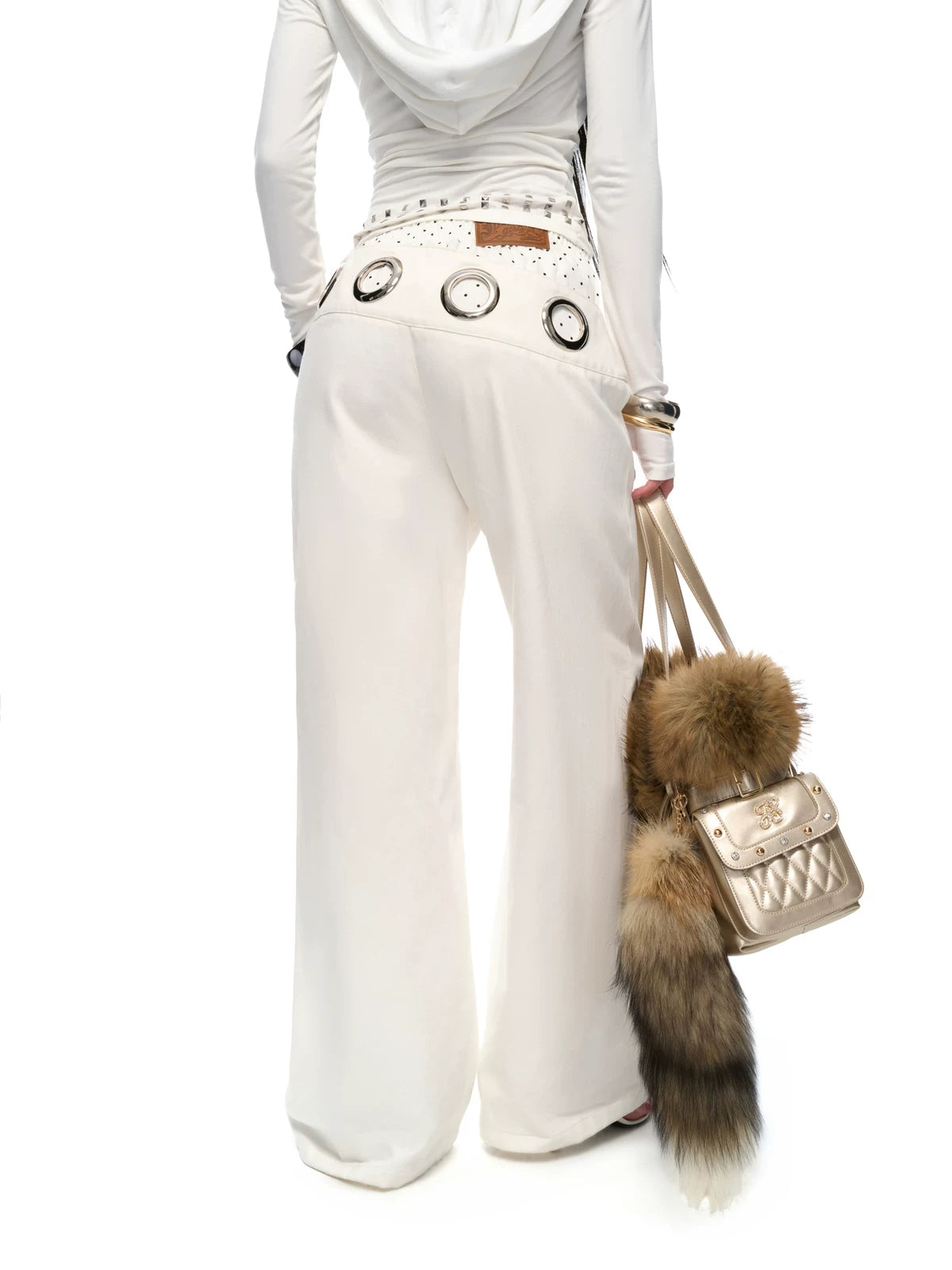 Golden Purr Luxe Faux‑Fur Charm Tote