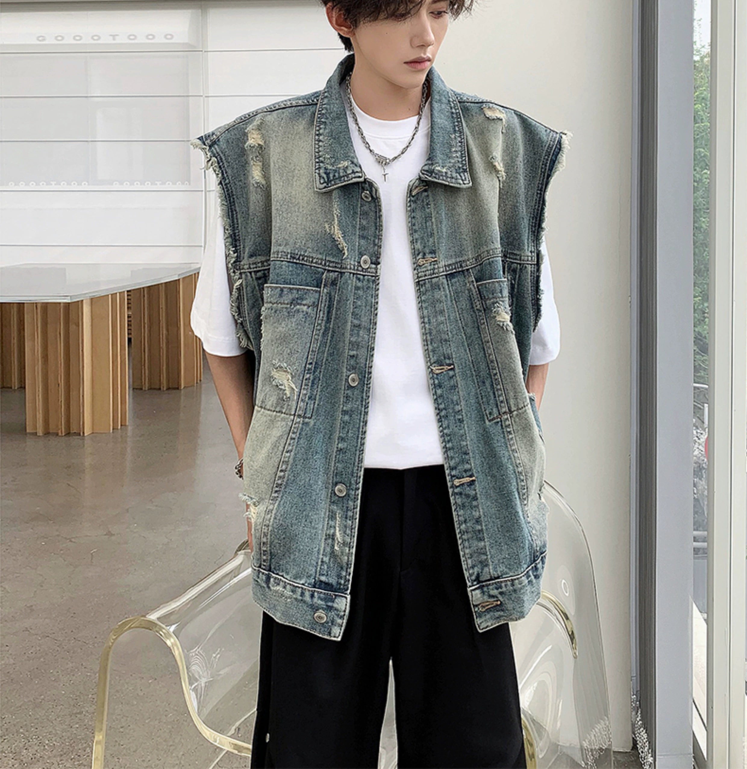 Distressed Sleeveless Denim Vest
