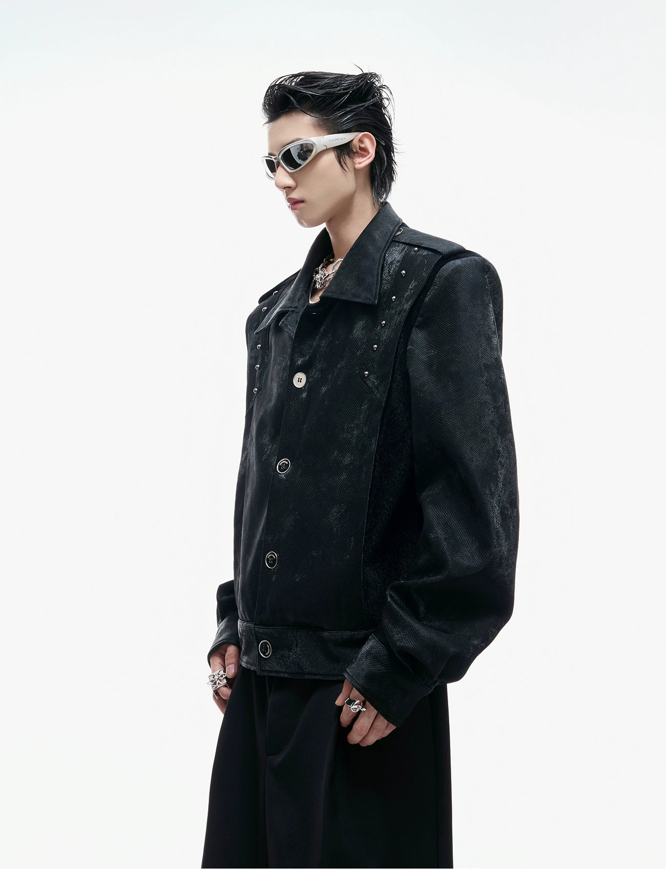 Black Studded Velvet Jacket with Graphic Back