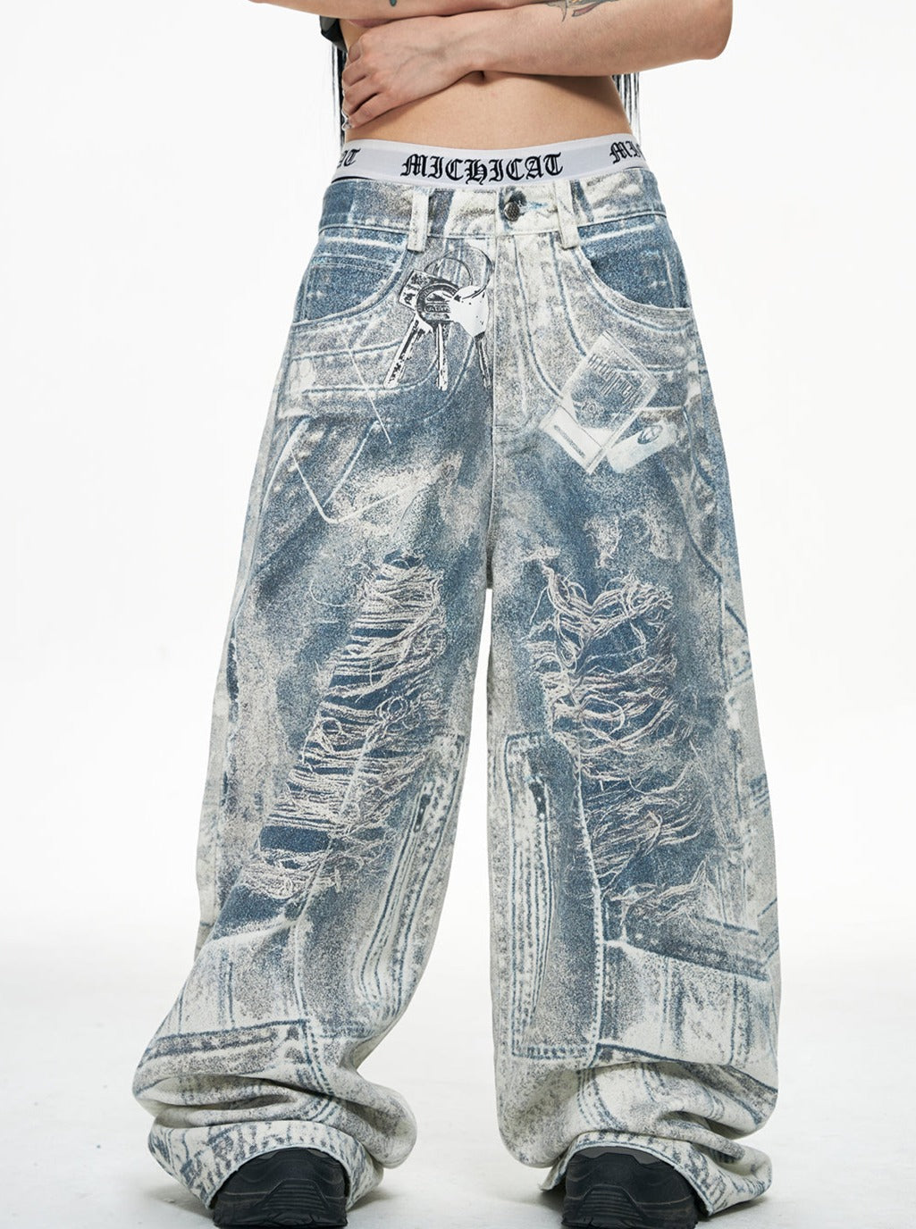 Acid Wash Wide-Leg Baggy Jeans