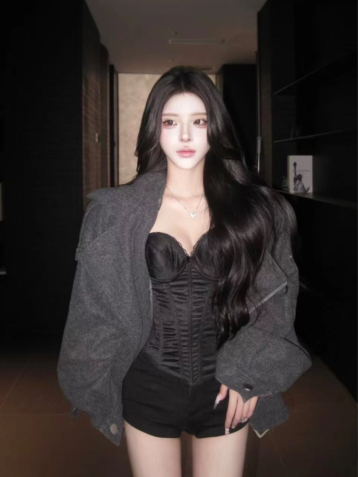Asymmetric Zip Wool Moto Jacket