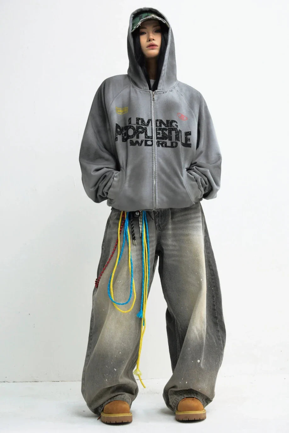 Men's Distressed Gradient Gray Hoodie Jacket