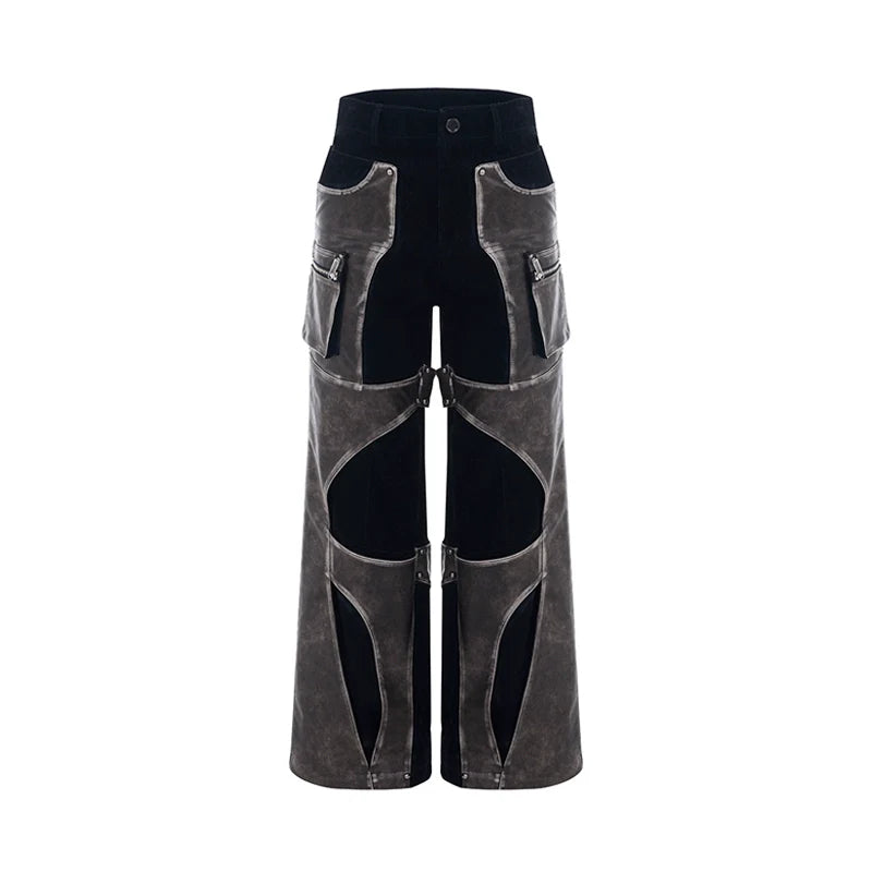 Wide-Leg Pants with Metallic Panel Details