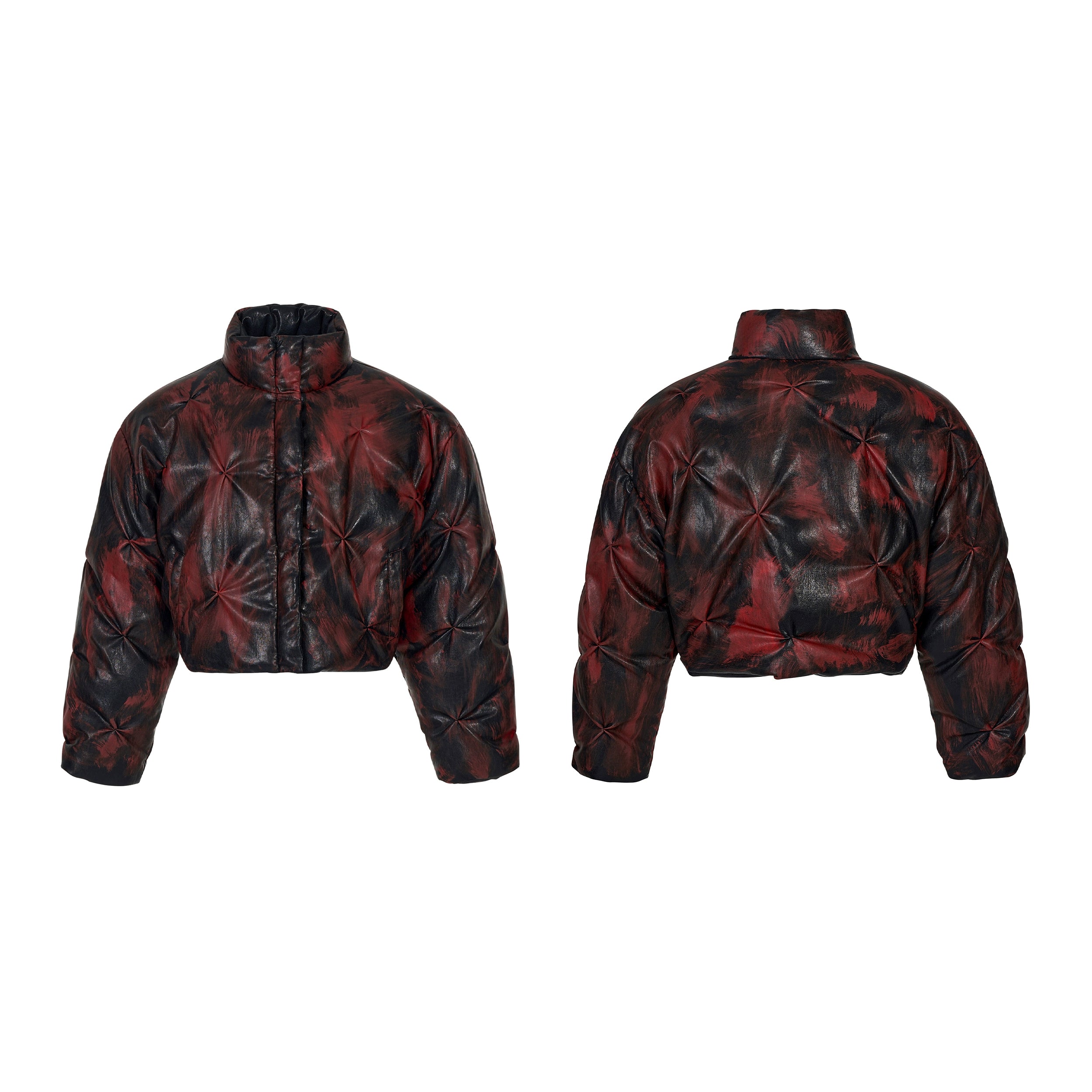 Crimson Storm Oversized Leather Puffer Jacket