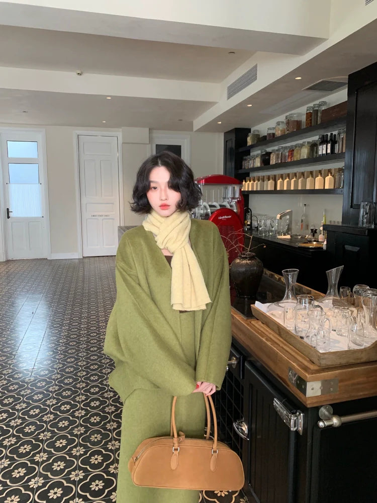 Oversized Wool Coat and Skirt Setup