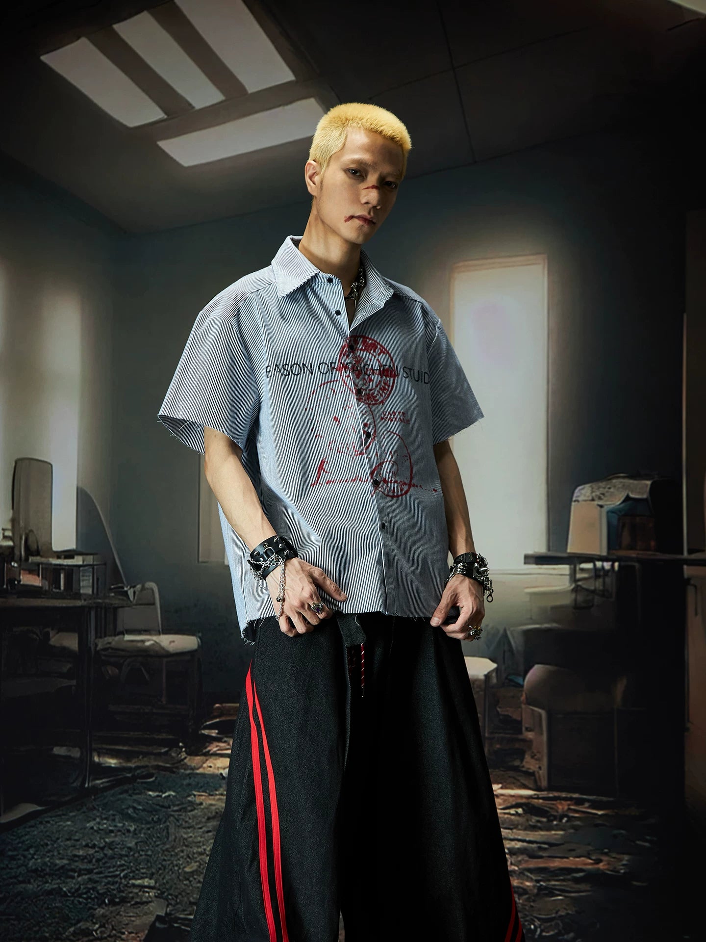 Fearless Graffiti Pinstripe Camp Shirt