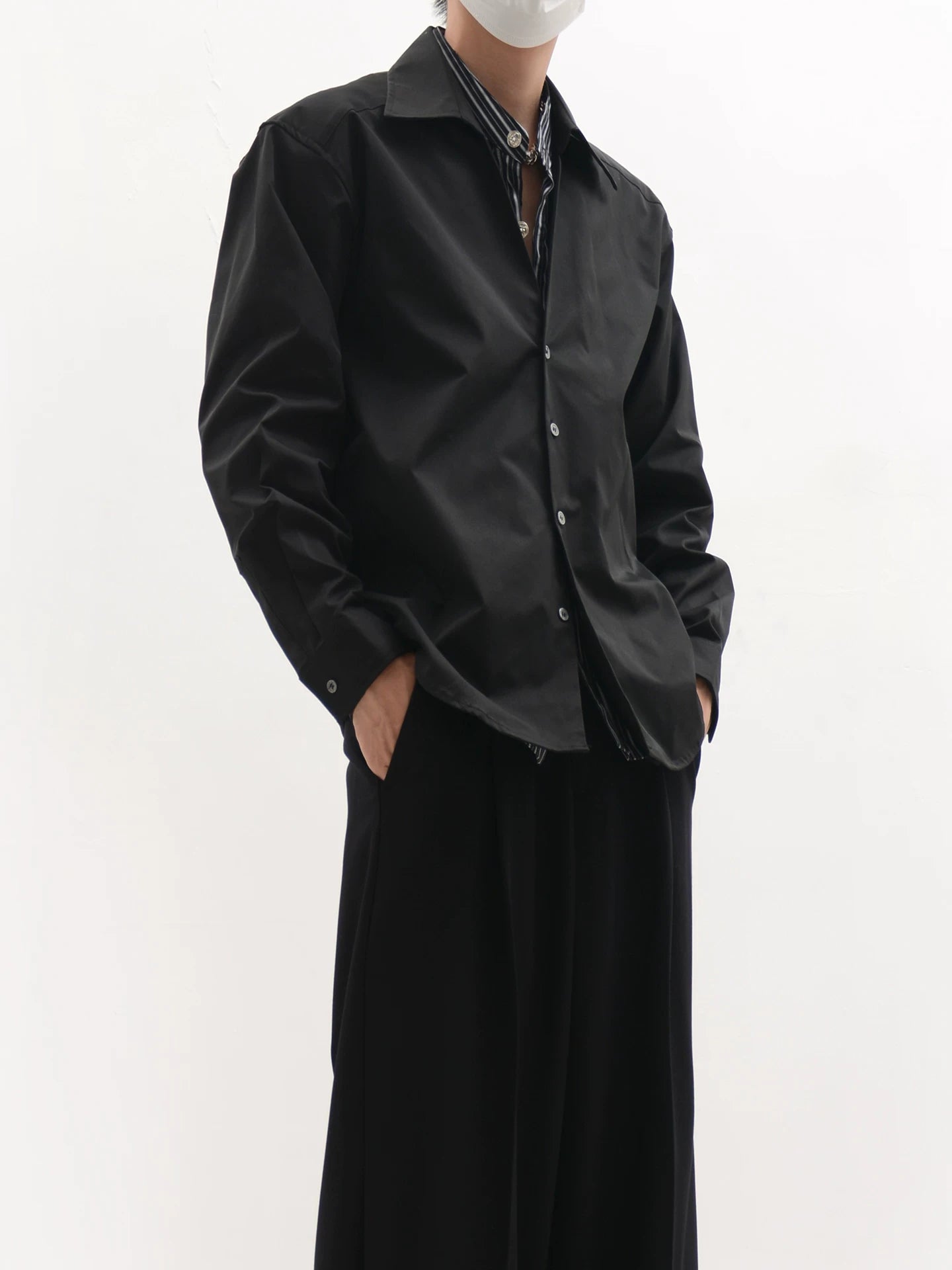 Layered Collar Relaxed Button Front Shirt