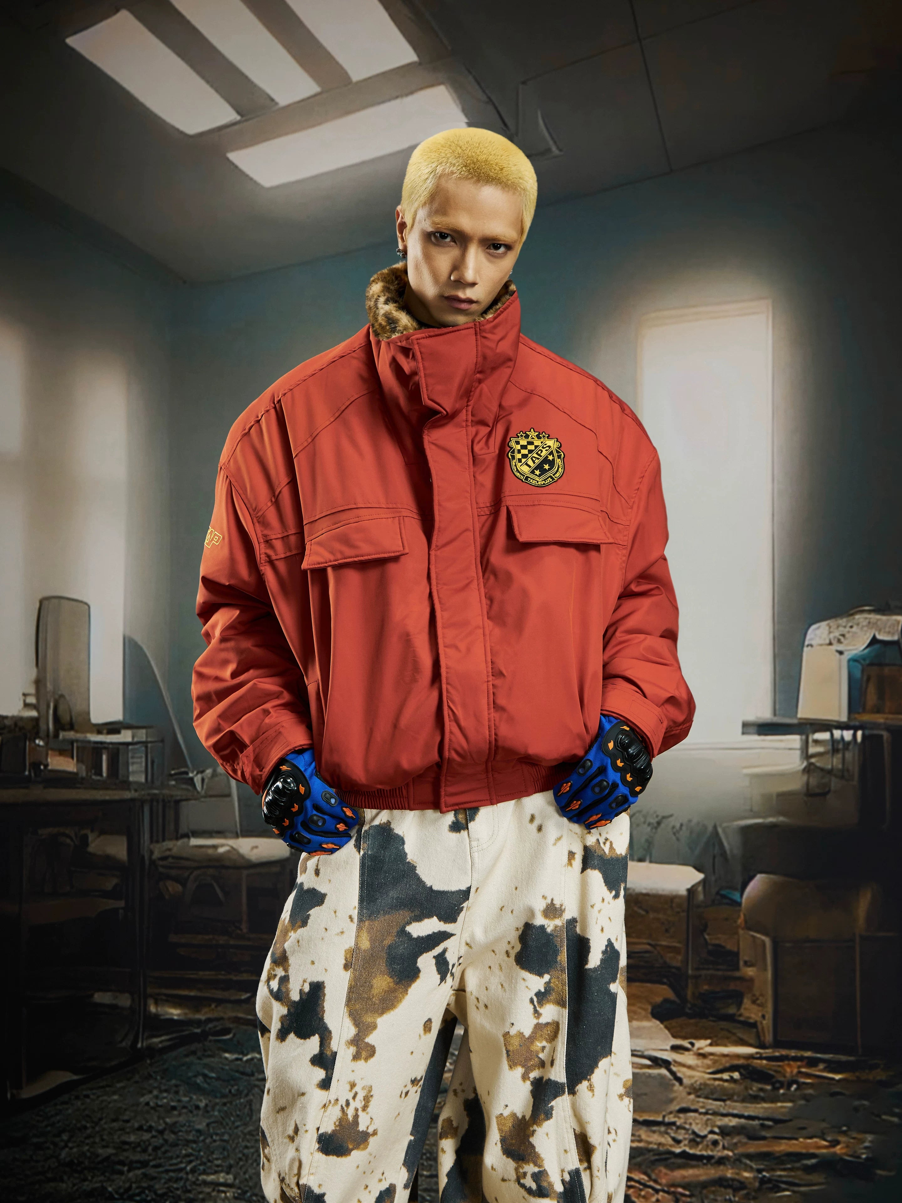 Ember Prowl Leopard‑Collar Bomber Jacket