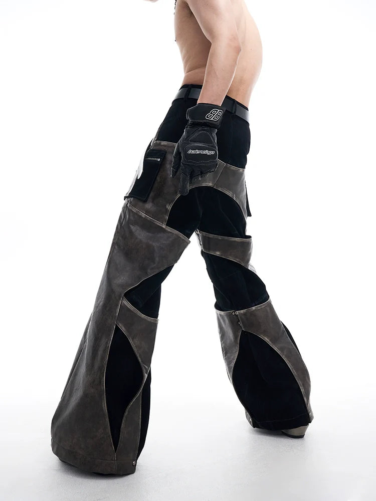 Wide-Leg Pants with Metallic Panel Details