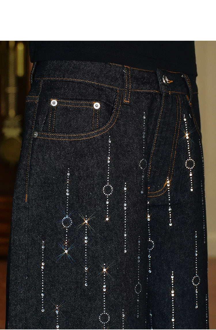 Crystal Embellished Wide Leg Denim Shorts