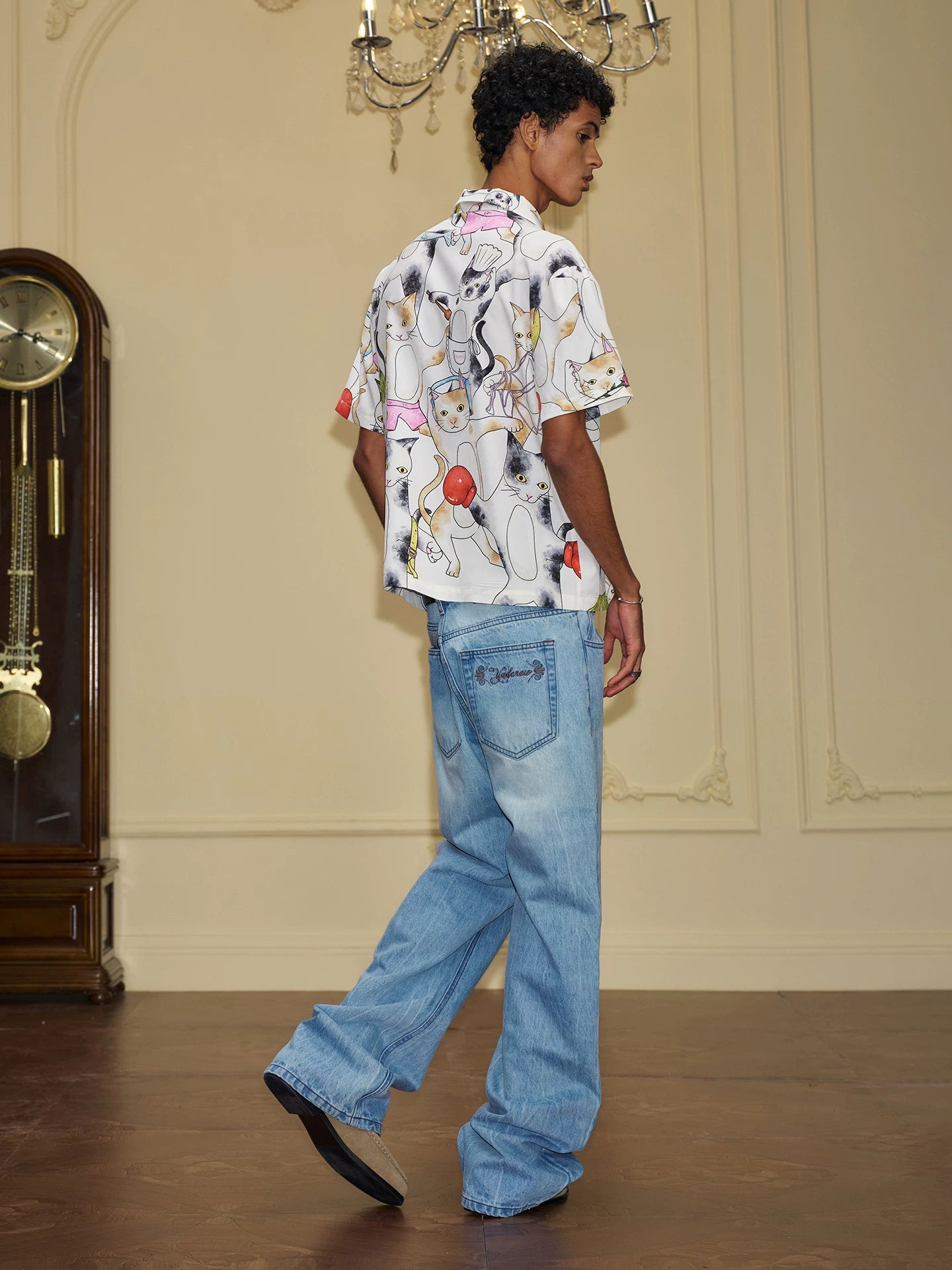 Washed Asymmetric Waist Wide-Leg Jeans