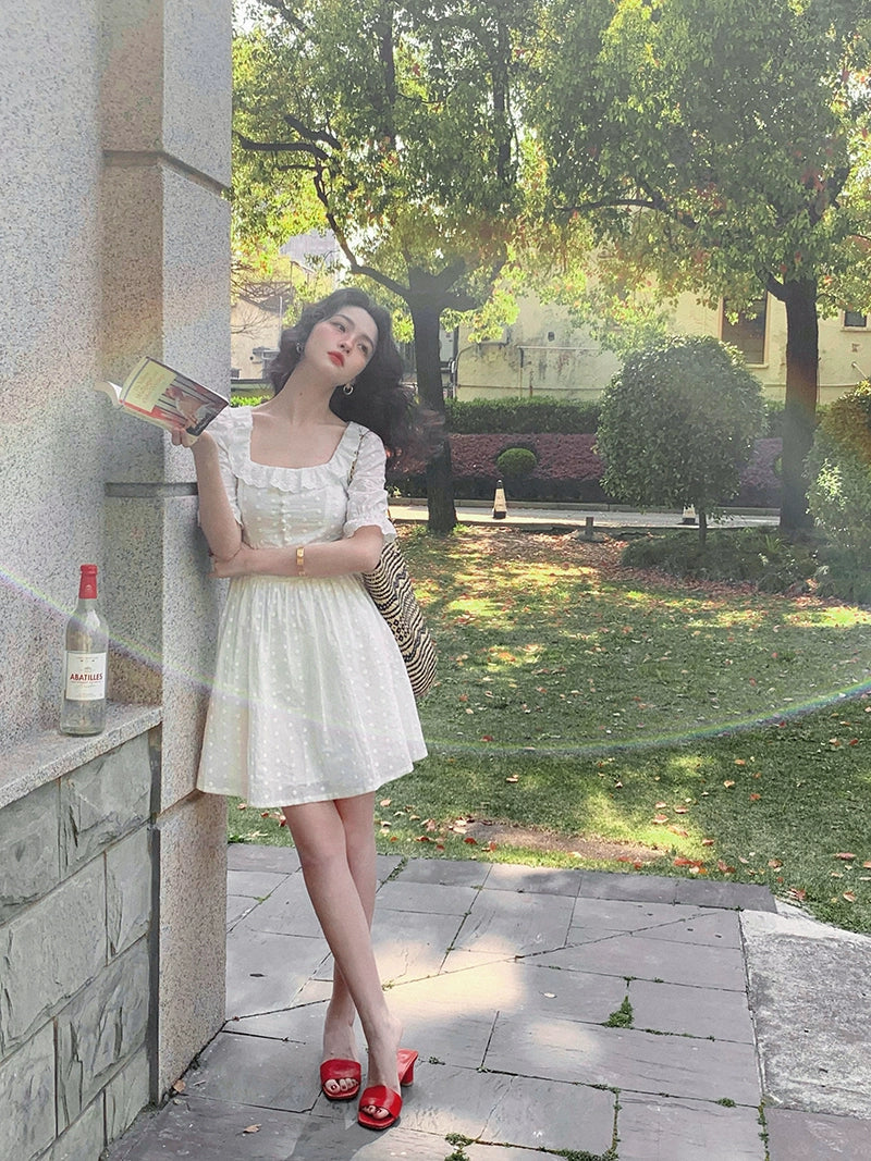 White Puff Sleeve Mini Dress and Blouse