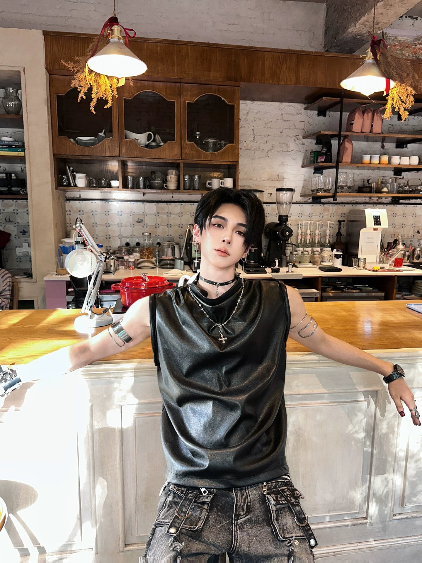 Obsidian Drape Faux-Leather Tank