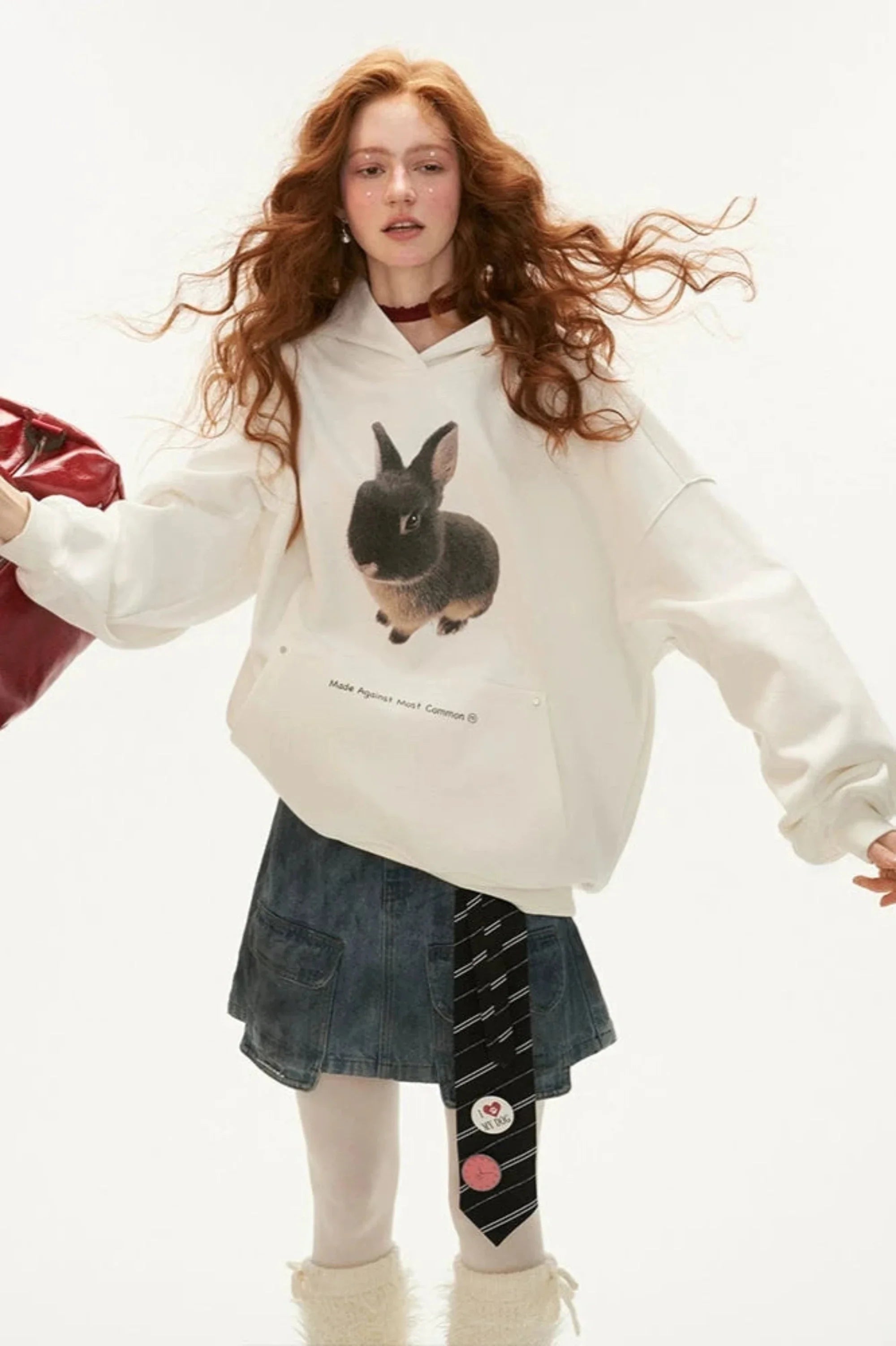 Bunny Print Oversized Hoodie