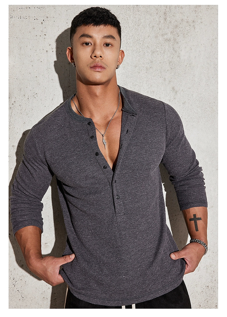 Fitted Long Sleeve Henley Shirt